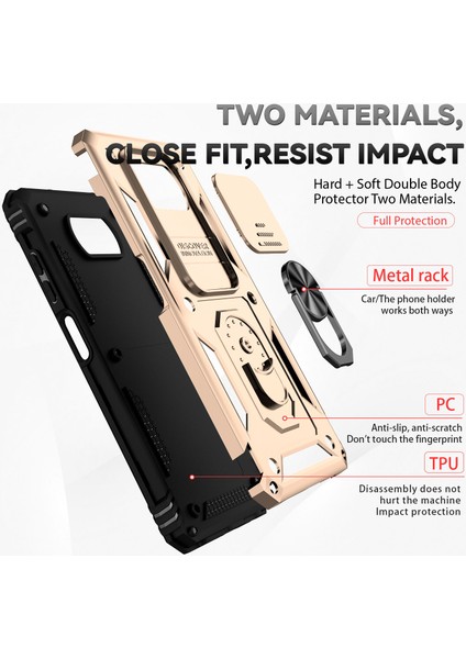 Xiaomi Poco X3 Nfc / X3 Pro Için Halka Ayaklı ve Kayar Kamera Kapaklı Telefon Kılıf - Altın (Yurt Dışından)