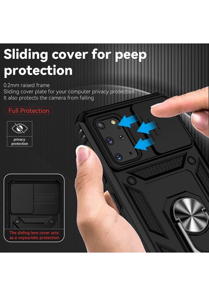 Samsung Galaxy S20 Plus Için Halka Ayaklı ve Kayar Kamera Kapaklı Telefon Kılıf - Siyah (Yurt Dışından)