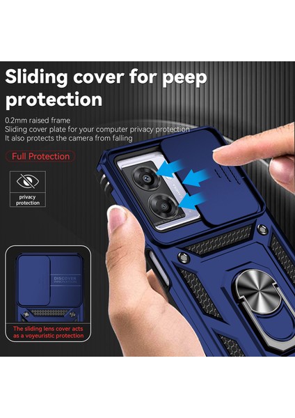Oppo A57 4g/5g 2022/A77 5g 2022/REALME V23/NARZO 50 5g Için Halka Ayaklı ve Kayar Kamera Kapaklı Telefon Kılıf - Mavi (Yurt Dışından) fiyatları