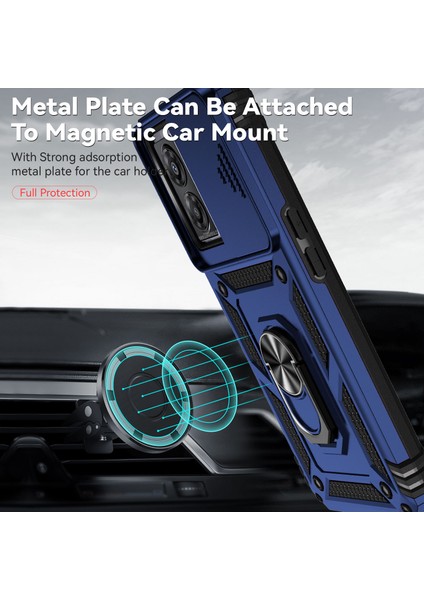 Oppo A57 4g/5g 2022/A77 5g 2022/REALME V23/NARZO 50 5g Için Halka Ayaklı ve Kayar Kamera Kapaklı Telefon Kılıf - Mavi (Yurt Dışından) modelleri