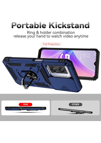 Oppo A57 4g/5g 2022/A77 5g 2022/REALME V23/NARZO 50 5g Için Halka Ayaklı ve Kayar Kamera Kapaklı Telefon Kılıf - Mavi (Yurt Dışından) indirimleri