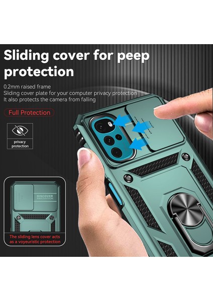 Motorola Moto G22 2022 Için Halka Ayaklı ve Kayar Kamera Kapaklı Telefon Kılıf - Yeşil (Yurt Dışından) fiyatları