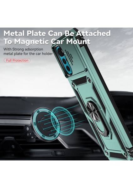 Motorola Moto G22 2022 Için Halka Ayaklı ve Kayar Kamera Kapaklı Telefon Kılıf - Yeşil (Yurt Dışından) modelleri