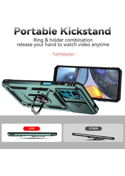 Motorola Moto G22 2022 Için Halka Ayaklı ve Kayar Kamera Kapaklı Telefon Kılıf - Yeşil (Yurt Dışından) indirimleri