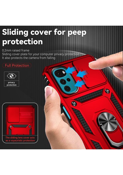 Motorola Moto G22 2022 Için Halka Ayaklı ve Kayar Kamera Kapaklı Telefon Kılıf - Kırmızı (Yurt Dışından) fiyatları
