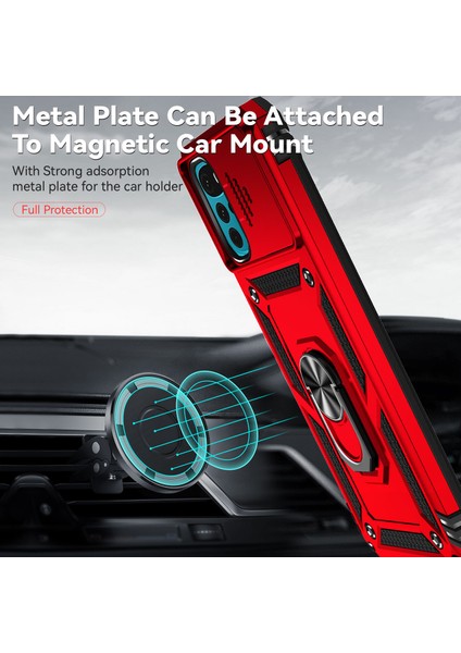 Motorola Moto G22 2022 Için Halka Ayaklı ve Kayar Kamera Kapaklı Telefon Kılıf - Kırmızı (Yurt Dışından) modelleri