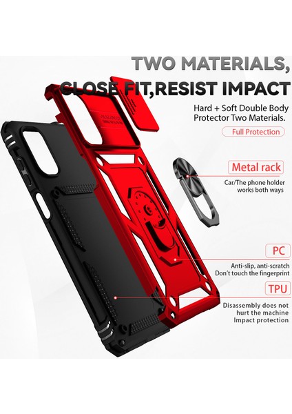 Motorola Moto G22 2022 Için Halka Ayaklı ve Kayar Kamera Kapaklı Telefon Kılıf - Kırmızı (Yurt Dışından) fırsatları