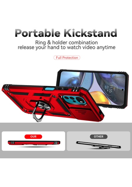 Motorola Moto G22 2022 Için Halka Ayaklı ve Kayar Kamera Kapaklı Telefon Kılıf - Kırmızı (Yurt Dışından) indirimleri