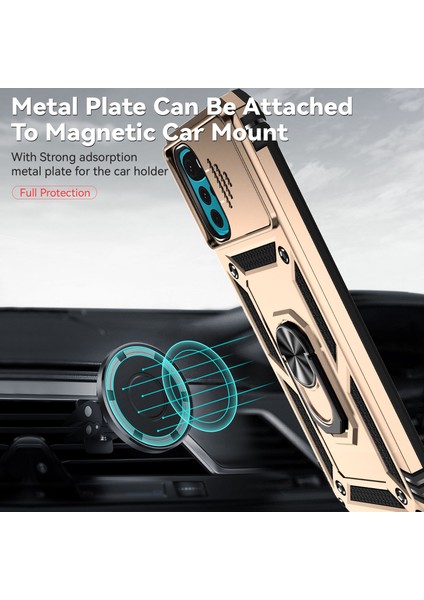 Motorola Moto G22 2022 Için Halka Ayaklı ve Kayar Kamera Kapaklı Telefon Kılıf - Altın (Yurt Dışından) modelleri