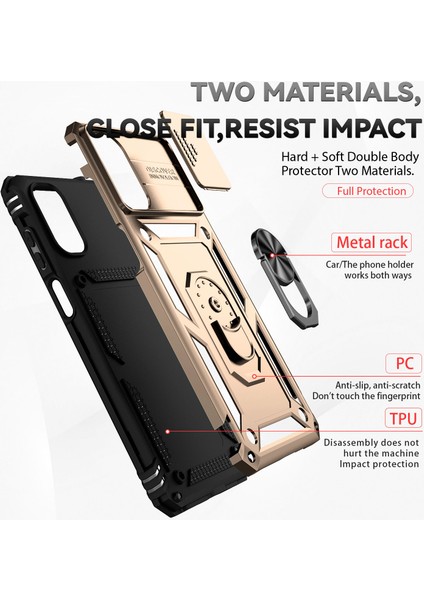 Motorola Moto G22 2022 Için Halka Ayaklı ve Kayar Kamera Kapaklı Telefon Kılıf - Altın (Yurt Dışından) fırsatları