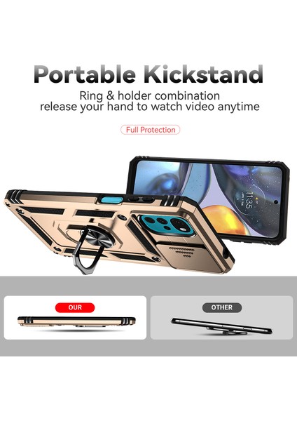 Motorola Moto G22 2022 Için Halka Ayaklı ve Kayar Kamera Kapaklı Telefon Kılıf - Altın (Yurt Dışından) indirimleri