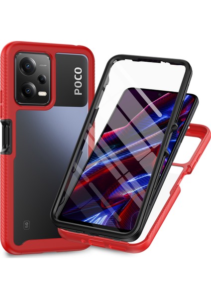Xiaomi Poco X5 Için Dahili Ekran Koruyucu Tam Gövde Koruma Telefon Kılıfı - Kırmızı (Yurt Dışından)