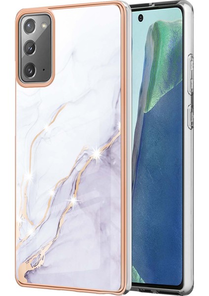 Samsung Galaxy Note 20 Için Mermer Şık Desenli Tpu Tampon Telefon Kılıfı - Beyaz (Yurt Dışından)