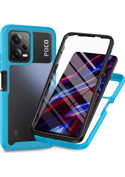Xiaomi Poco X5 Için Dahili Ekran Koruyucu Tam Gövde Koruma Telefon Kılıfı - Mavi (Yurt Dışından)