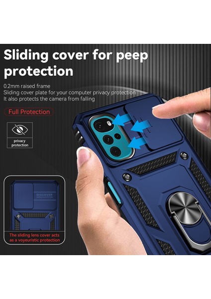 Motorola Moto G22 2022 Için Halka Ayaklı ve Kayar Kamera Kapaklı Telefon Kılıf - Mavi (Yurt Dışından) fiyatları