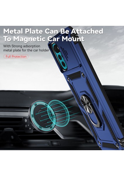 Motorola Moto G22 2022 Için Halka Ayaklı ve Kayar Kamera Kapaklı Telefon Kılıf - Mavi (Yurt Dışından) modelleri