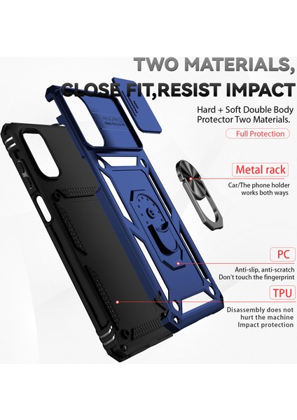 Motorola Moto G22 2022 Için Halka Ayaklı ve Kayar Kamera Kapaklı Telefon Kılıf - Mavi (Yurt Dışından) fırsatları