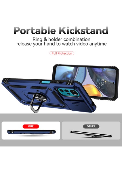 Motorola Moto G22 2022 Için Halka Ayaklı ve Kayar Kamera Kapaklı Telefon Kılıf - Mavi (Yurt Dışından) indirimleri