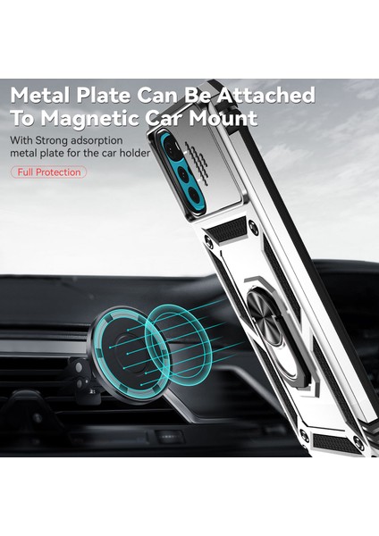 Motorola Moto G22 2022 Için Halka Ayaklı ve Kayar Kamera Kapaklı Telefon Kılıf - Gümüş (Yurt Dışından) modelleri