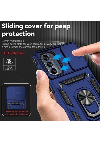 Motorola Moto G62 5g Için Halka Ayaklı ve Kayar Kamera Kapaklı Telefon Kılıf - Mavi (Yurt Dışından) fiyatları