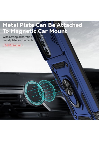 Motorola Moto G62 5g Için Halka Ayaklı ve Kayar Kamera Kapaklı Telefon Kılıf - Mavi (Yurt Dışından) modelleri