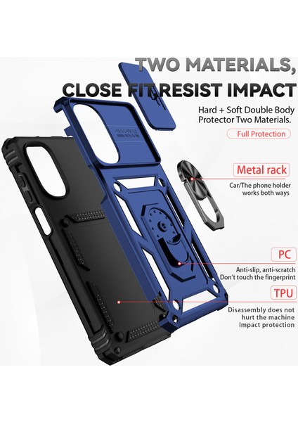 Motorola Moto G62 5g Için Halka Ayaklı ve Kayar Kamera Kapaklı Telefon Kılıf - Mavi (Yurt Dışından) fırsatları