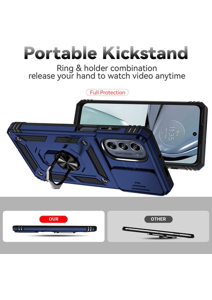 Motorola Moto G62 5g Için Halka Ayaklı ve Kayar Kamera Kapaklı Telefon Kılıf - Mavi (Yurt Dışından) indirimleri