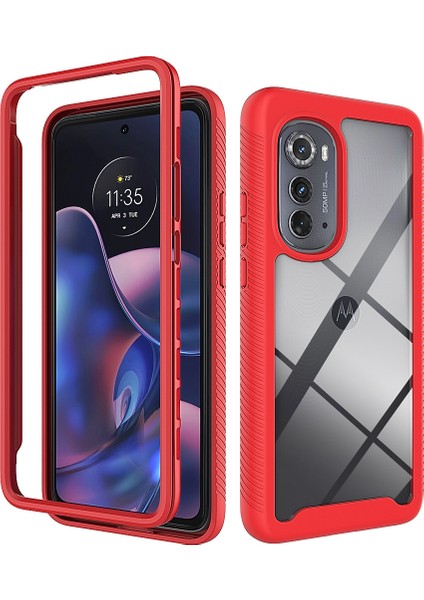 Motorola Edge 2022 Için Hibrit Bumper Tam Koruma Telefon Kılıfı - Kırmızı (Yurt Dışından)