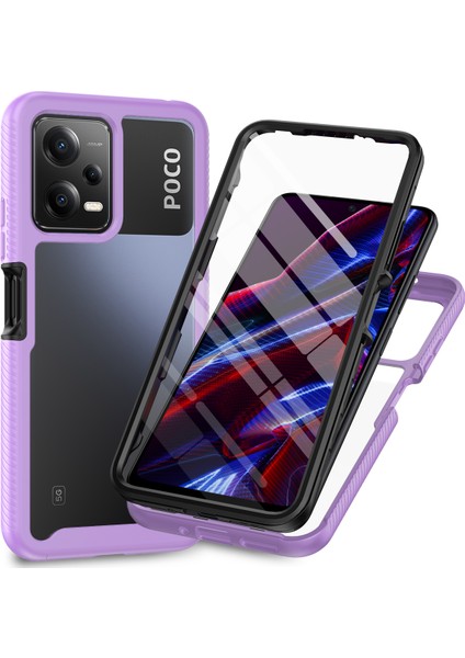 Xiaomi Poco X5 Için Dahili Ekran Koruyucu Tam Gövde Koruma Telefon Kılıfı - Mor (Yurt Dışından)