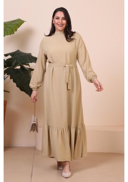 Buyuk Beden Elbise Uzun Kollu Kadin Tesettur Elbise Piliseli