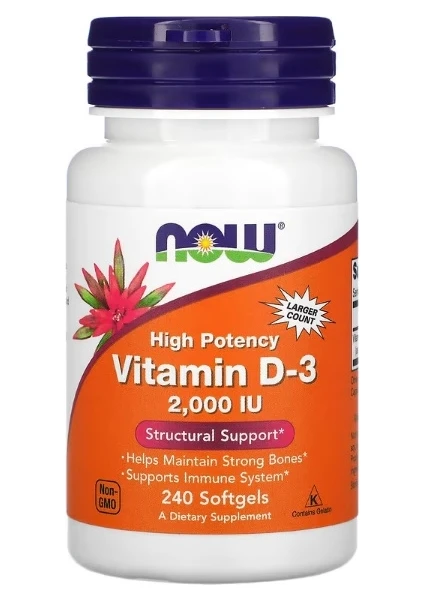 Now Foods, Vitamin D-3 , 50 Mcg (2,000 IU), 240 Softgels