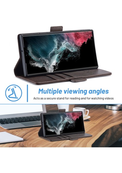 Samsung Galaxy S23 Ultra Için Flip Cüzdan Deri Standı Telefon Kılıfı (Yurt Dışından)