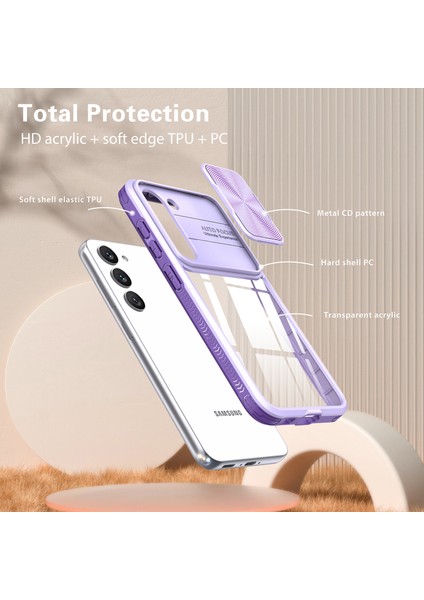 Samsung Galaxy S23+ Için Sürgülü Kamera Kapaklı Tpu Tamponu Temizle Telefon Kılıfı (Yurt Dışından)