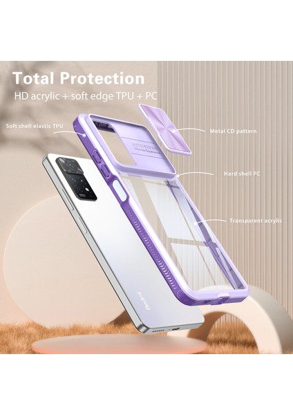 Xiaomi Redmi Note 11 Pro 5g/4g Için Sürgülü Kamera Kapaklı Tpu Tamponu Temizle Telefon Kılıfı (Yurt Dışından)