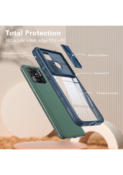 Xiaomi Redmi 10C Için Sürgülü Kamera Kapaklı Tpu Tamponu Temizle Telefon Kılıfı (Yurt Dışından)