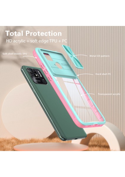 Xiaomi Redmi 10C Için Sürgülü Kamera Kapaklı Tpu Tamponu Temizle Telefon Kılıfı Gök Si (Yurt Dışından)
