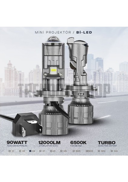 H7 Bi-Led Mini Projektör Lens 90W 16000LM fiyatları