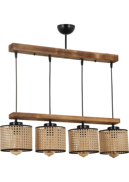 David 4 Lü Sıralı Rattan Abajurlu Sarkıt