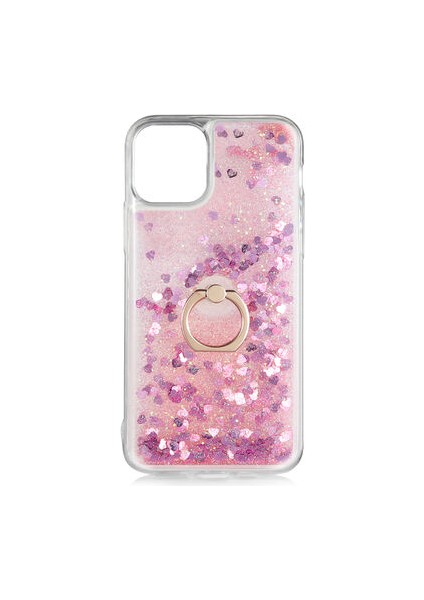 Apple iPhone 11 Pro Kılıf Yüzüklü Sıvılı Simli Kapak