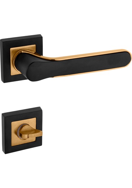Zirve Siyah Gold Kare Rozetli Wc Banyo Kapı Kolu 1 Takım