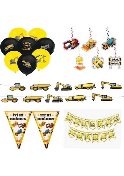 Iş Makinaları Inşaat Temalı Süsleme Seti