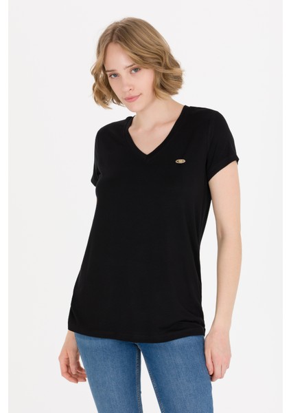 U.S. Polo Assn. Kadın Siyah Basic T-Shirt 50269545-VR046