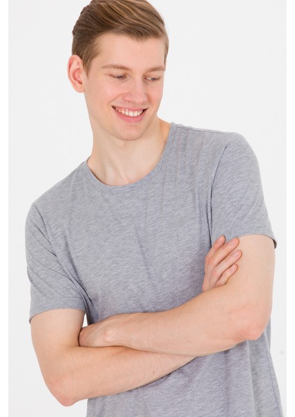 Erkek Gri Melanj Basic T-Shirt 50264918-VR109