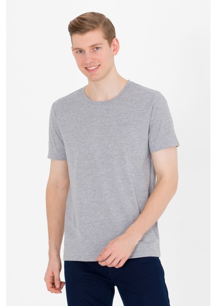 Erkek Gri Melanj Basic T-Shirt 50264918-VR109