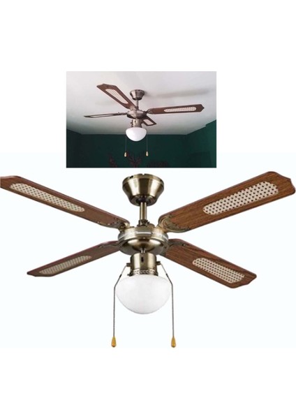 Tavan Vantilatörü Aydınlatmalı Tavan Pervanesi 4 Kanat Kahve 107CM JB048