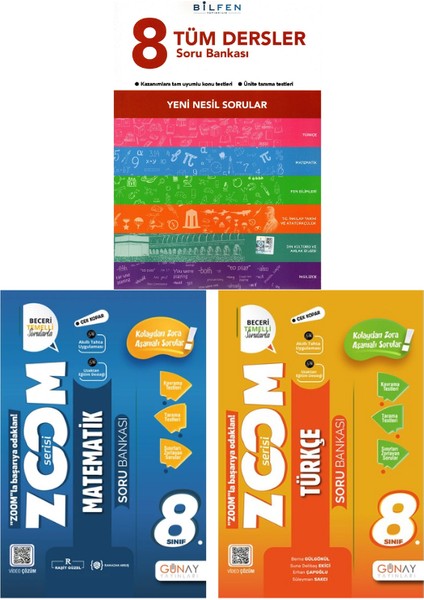 8. Sınıf Tüm Dersler Soru Bankası-Günay Yayınları 8. Sınıf Günay Yayınları Zoom Serisi Türkçe Soru Bankası-Günay Yayınları 8. Sınıf Zoom Serisi Matematik Soru Bankas