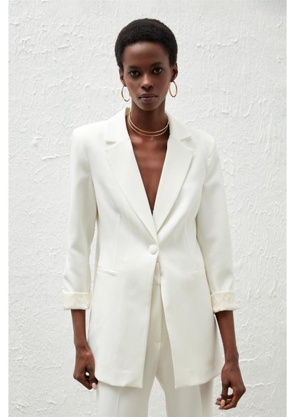 166-6005 Ekru Kadın Leopar Detaylı Ceket 36-42