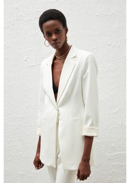 166-6005 Ekru Kadın Leopar Detaylı Ceket 36-42 fırsatları