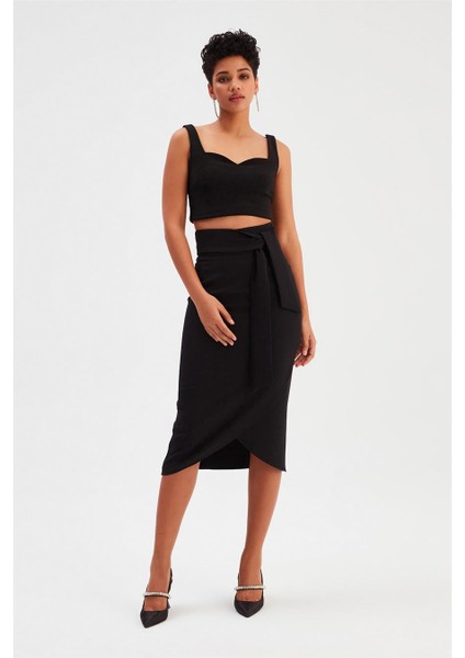2040-4515 Siyah Kadın Kusaklı Kalem Etek 36-42