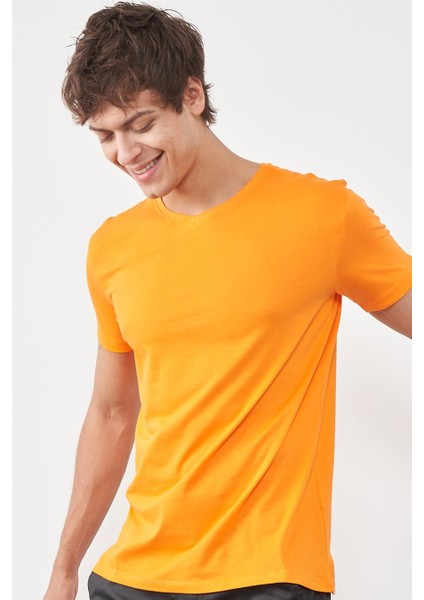 Çetinkaya Mentality 2772V V Yaka Basic T-Shirt Orange